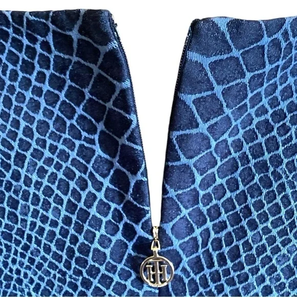 TOMMY HILFIGER Blue Snakeskin Sheath Dress Sleeveless Medium Size 10 Spandex 4% - Picture 12 of 16